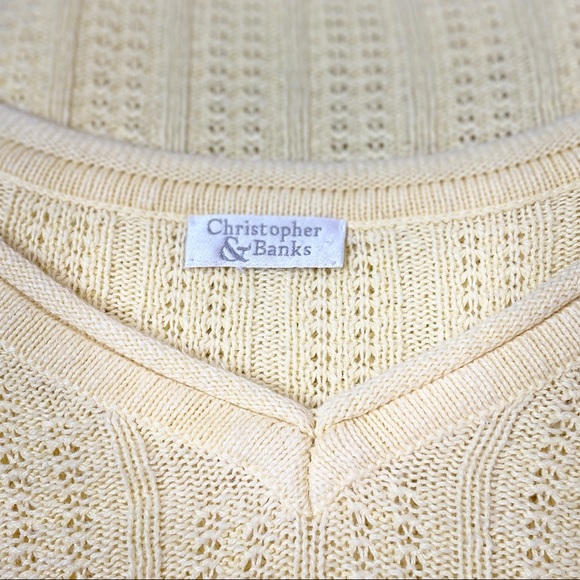 Christopher & Banks Yellow Cable Knit Sweater Size S 4 Pullover V Neck Casual - Picture 7 of 7